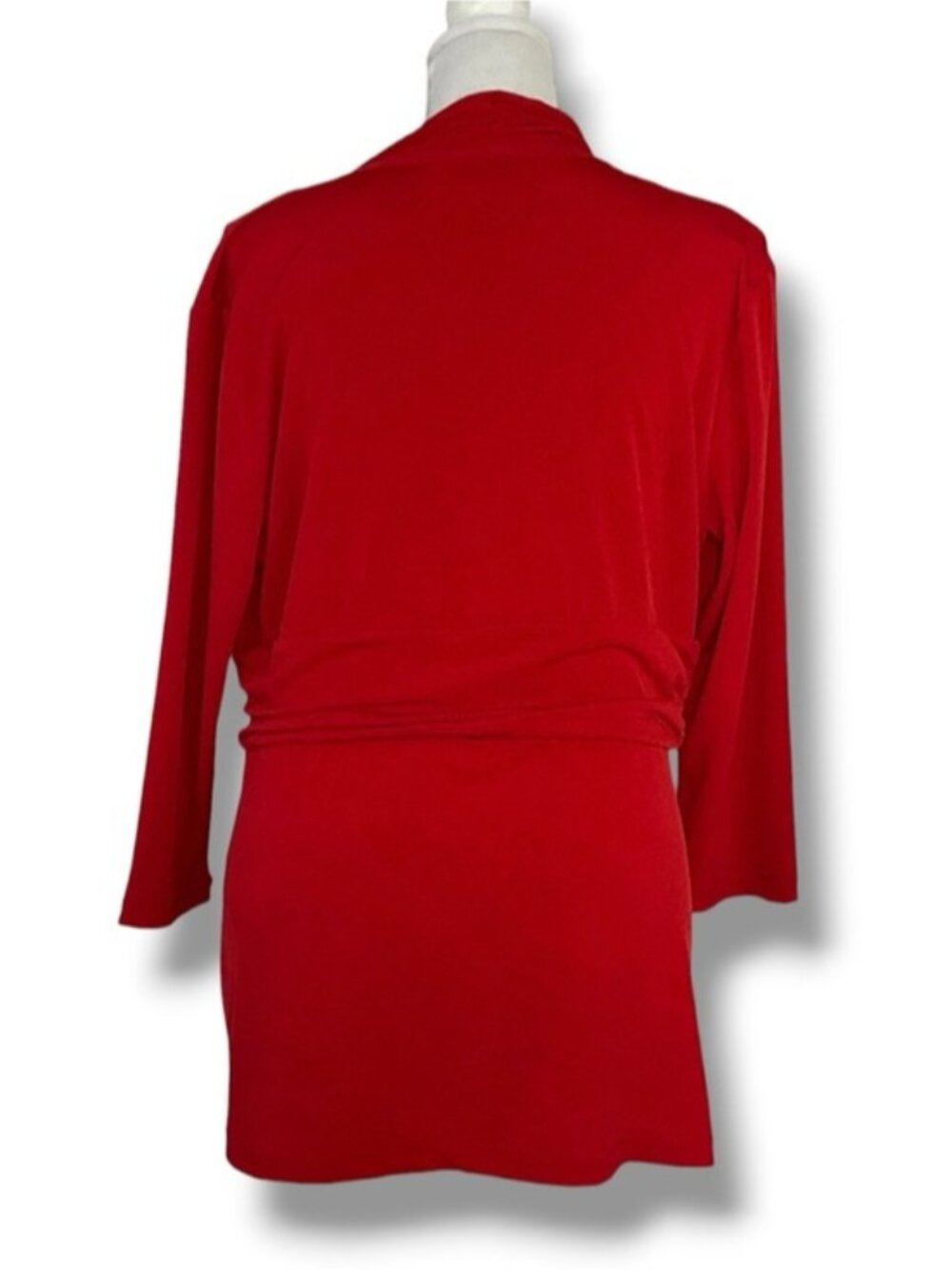 New York & Company Top Blouse Draped Waist Deep V Neck 3/4 Sleeve Tunic Red XL - Picture 7 of 16